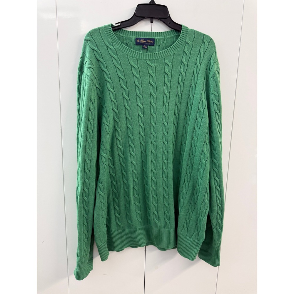 Brooks Brothers Supima Cotton Cable Knit Sweater Green XL Mens Pullover